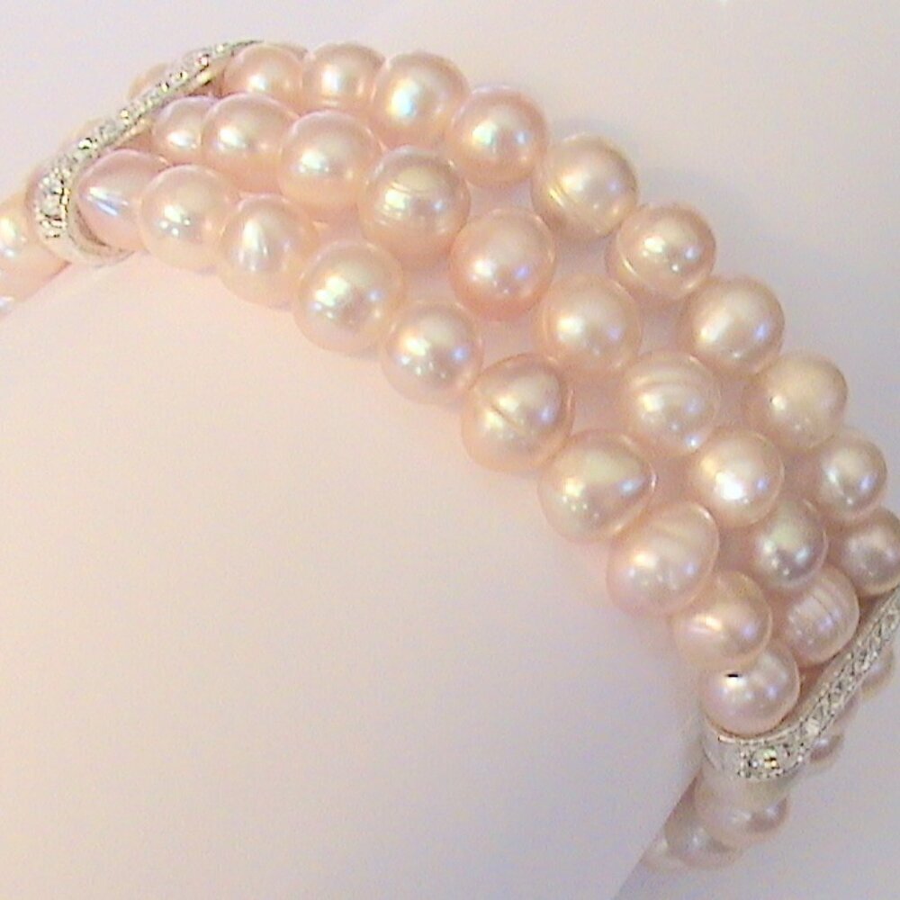 3 Row Pink Fresh Water Pearl Stretch Bracelet
